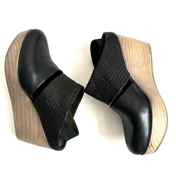 Coclico Harlen Wedge Platform Clogs Leather Wooden Shoes Black Size 6/36 - Picture 7 of 17